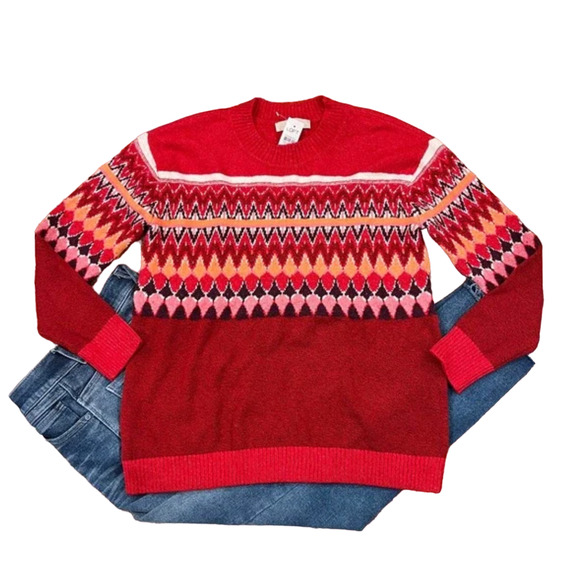 ** NWT LOFT Ruby Rust Red Fair Isle Everyday Sweater - SIZE XL - Picture 1 of 8